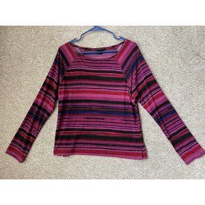 Francesca Rose Women’s Purple Striped Long Sleeve  Blouse Shirt Size Large